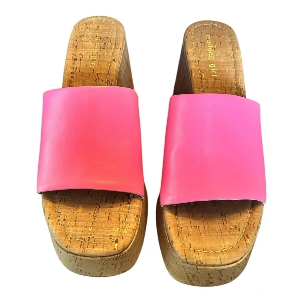 Madden Girl Pink Cork Platform Slide Sandals